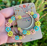 Large Daisy Crescent Moon Earrings