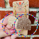 Acrylic Rainbow Beaded Hoop Earrings