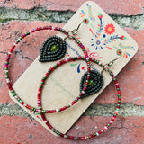 Beaded Hoop and Petal Earrings
