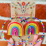 Acrylic Rainbow Beaded Hoop Earrings
