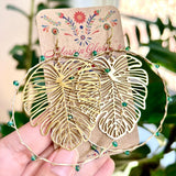 Brass Monstera Hoop Earrings