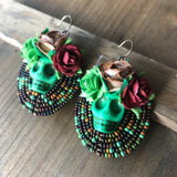 Dia De Los Muertos Flower Crown Calavera Beaded Earrings