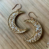 Large Beaded Crescent Luna Earrings