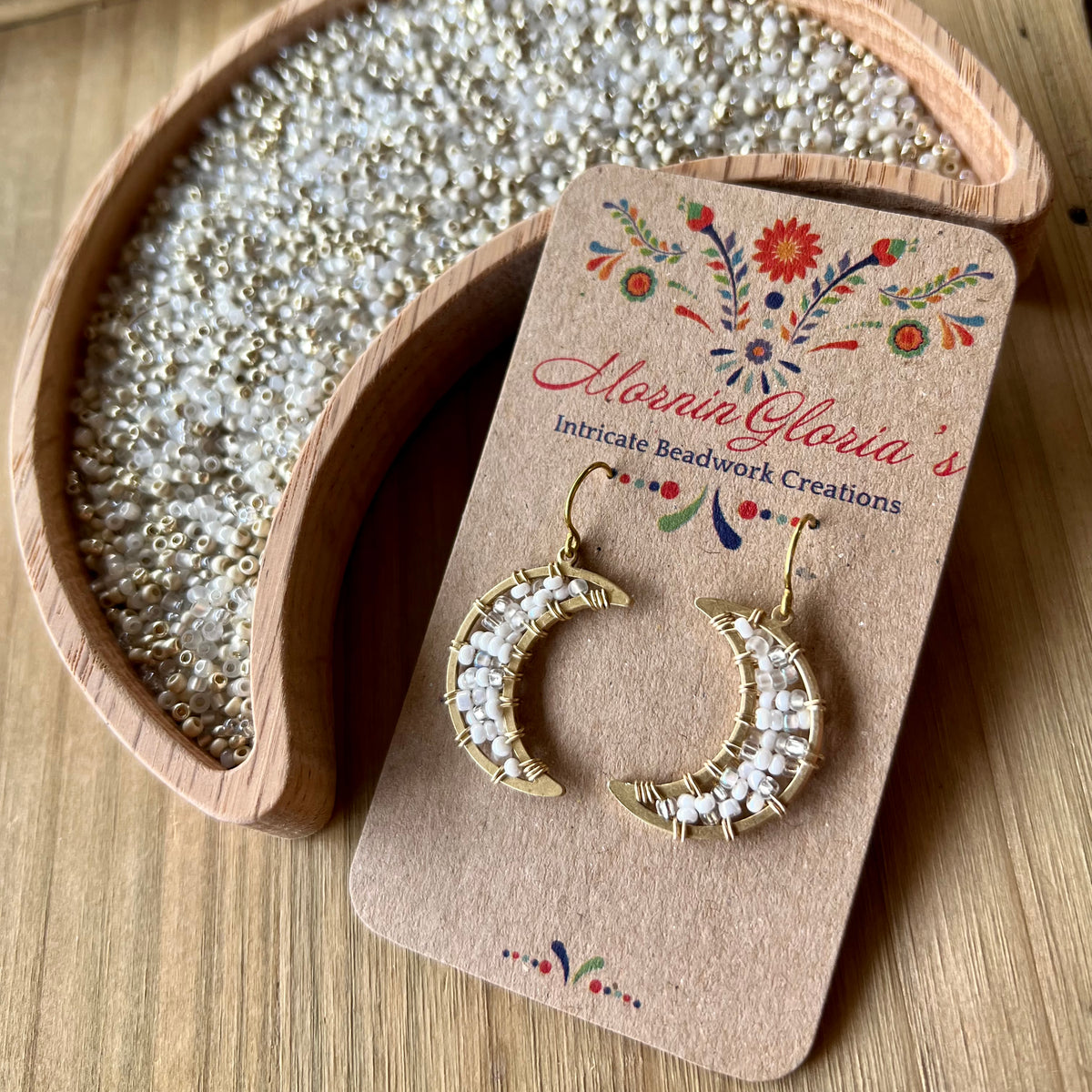 Small Beaded Crescent Luna Earrings – MorninGloria's