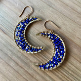 Large Beaded Crescent Luna Earrings