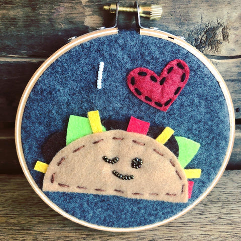 I LOVE TACOS Bead Embroidered Hoop Ornament