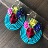 Dia De Los Muertos Flower Crown Calavera Beaded Earrings