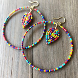 Beaded Hoop and Petal Earrings