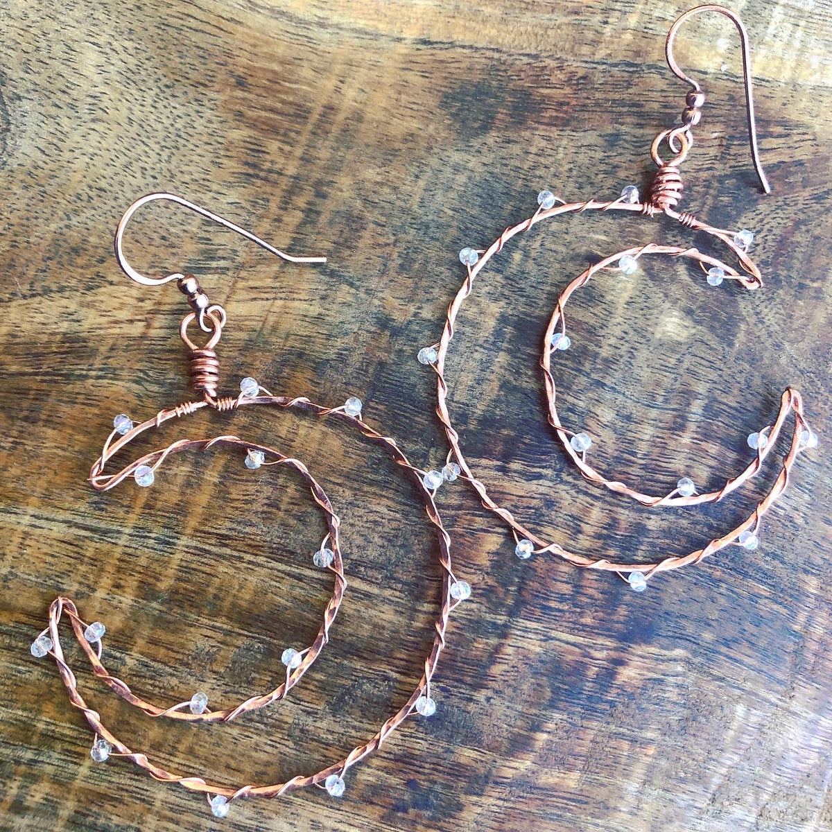 Curved & Hammered Silver Earring Wires With Crystals