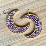 Large Beaded Crescent Luna Earrings