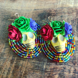 Dia De Los Muertos Flower Crown Calavera Beaded Earrings