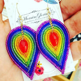 Large Rainbow Beaded Petal Earrings