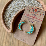 Small Beaded Crescent Luna Earrings