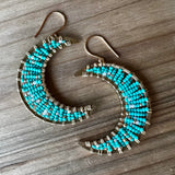Large Beaded Crescent Luna Earrings