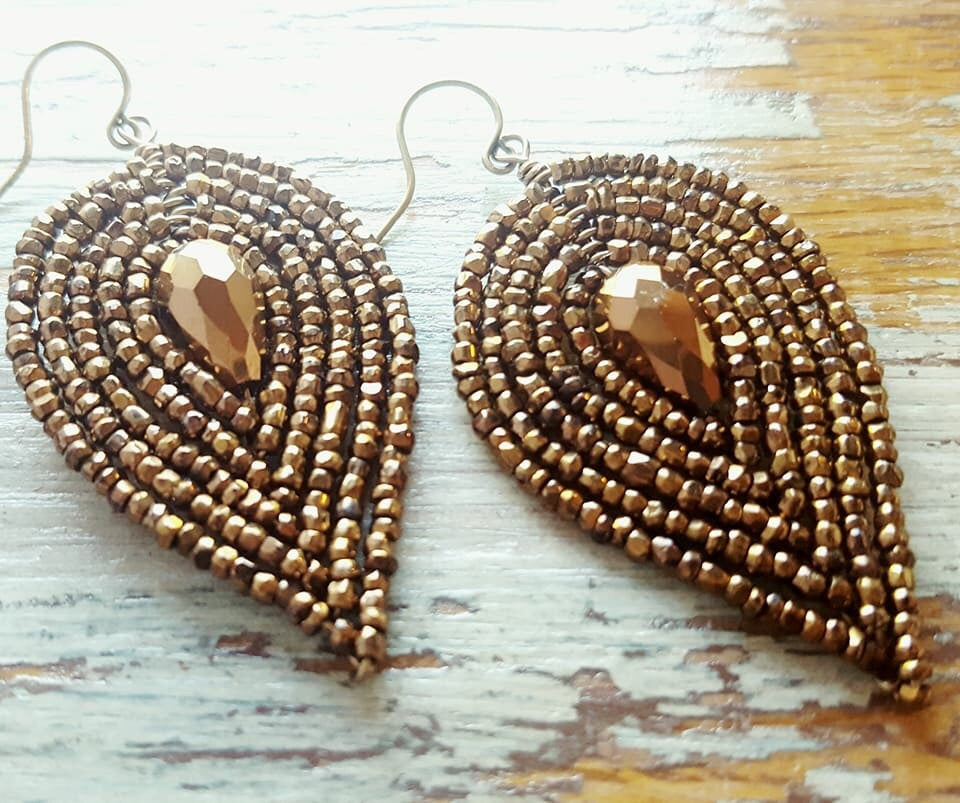 Bronze Multicolor Beaded Fishhook Earrings