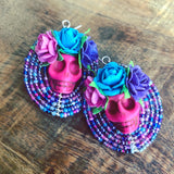 Dia De Los Muertos Flower Crown Calavera Beaded Earrings