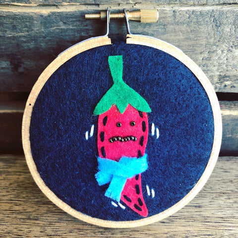 Chilly Pepper Bead Embroidered Hoop Ornament
