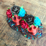 Dia De Los Muertos Flower Crown Calavera Beaded Earrings