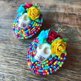 Dia De Los Muertos Flower Crown Calavera Beaded Earrings