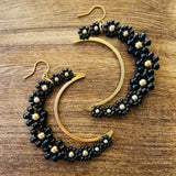 Large Daisy Crescent Moon Earrings