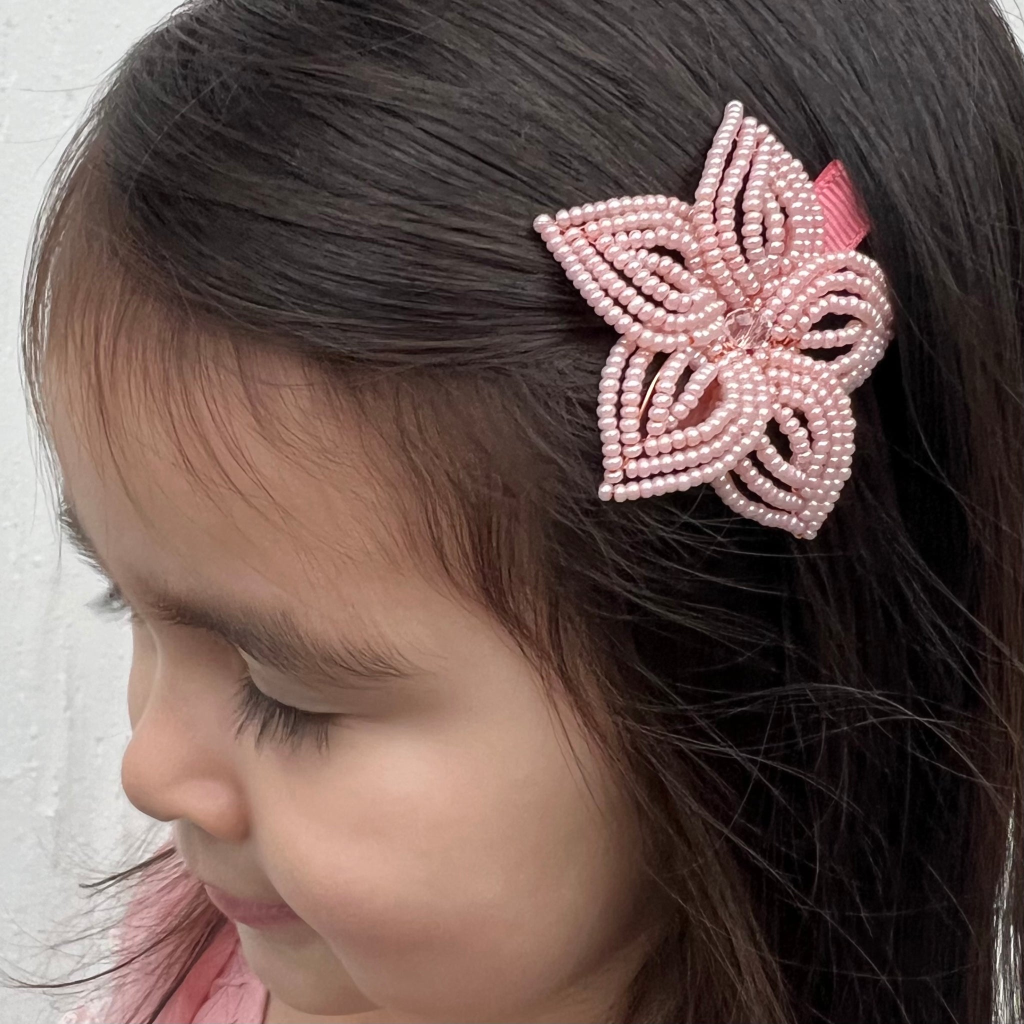 Pink Beaded Flowers Hair Clip Fuchsia Organza Flower Hair Clip w/ Stone - Pink Princess main image 3