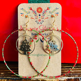 Christmas Small Charm Beaded Hoop Earrings