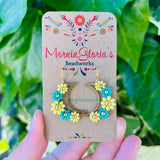 Small Daisy Crescent Moon Earrings