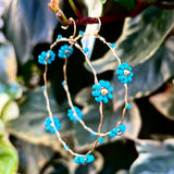 Wire-Wrapped Beaded Daisy Hoop Earrings