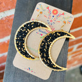 Large Beaded Crescent Luna Earrings