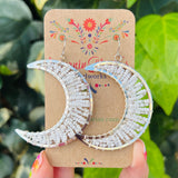 Large Beaded Crescent Luna Earrings