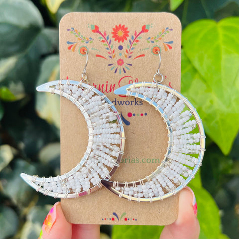 Large Beaded Crescent Luna Earrings