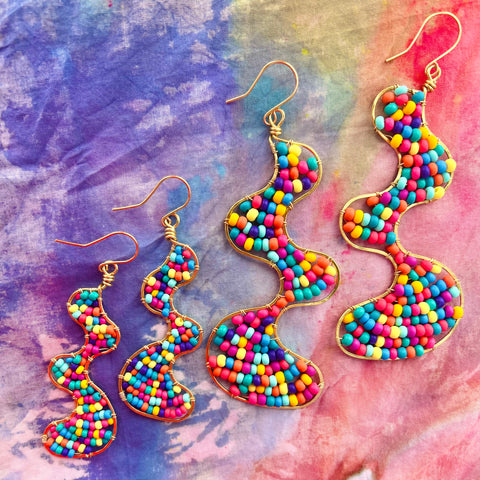 Rainbow Beaded Hoop Earrings – MorninGloria's