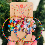 Colorful Acrylic Flower Beaded Hoop Earrings