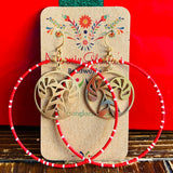 Christmas Small Charm Beaded Hoop Earrings