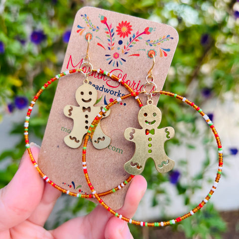 Christmas Large Charm Beaded Hoop Earrings