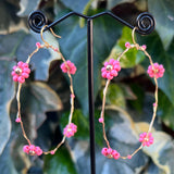 Wire-Wrapped Beaded Daisy Hoop Earrings