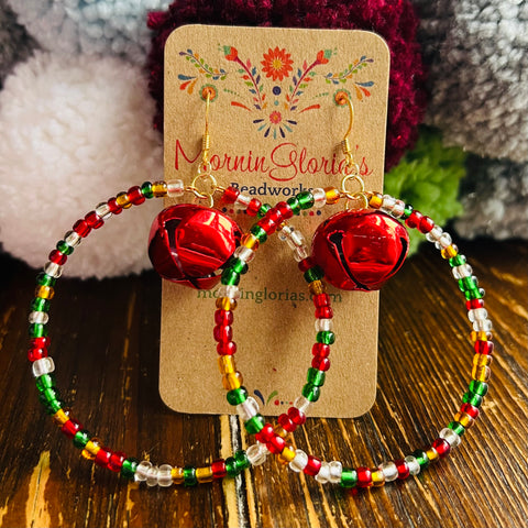 Jingle Bell Beaded Hoop Earrings