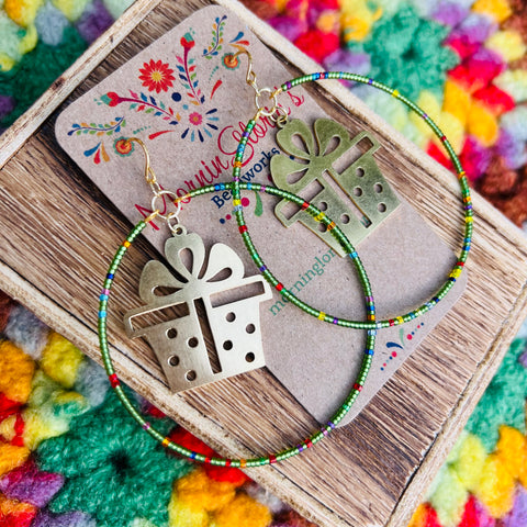 Christmas Large Charm Beaded Hoop Earrings