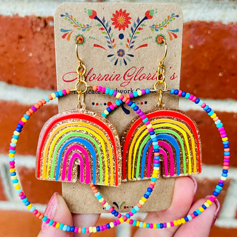 Acrylic Rainbow Beaded Hoop Earrings - Day 4