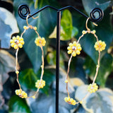 Wire-Wrapped Beaded Daisy Hoop Earrings