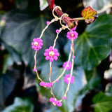 Wire-Wrapped Beaded Daisy Hoop Earrings