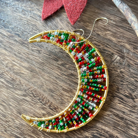 Wire Wrapped Crescent Moon Beaded Ornament