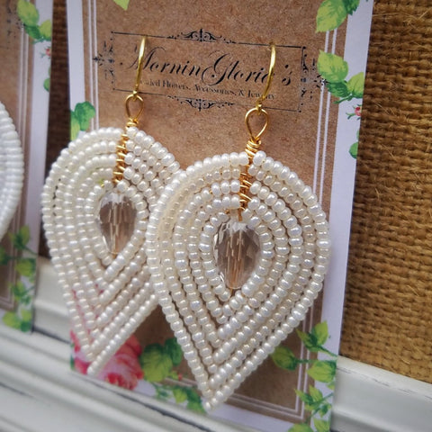 Large Beaded Petal Earrings - Bridal