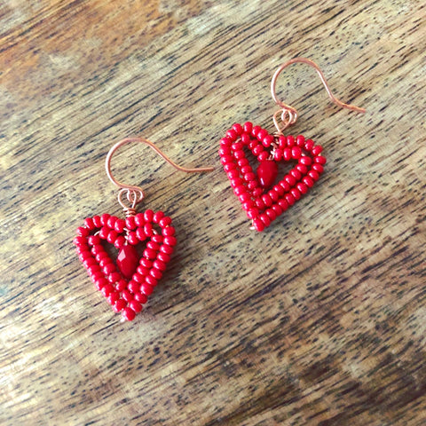 Tiny Beaded Heart Earrings