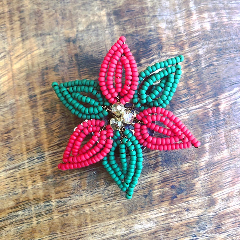 Beaded Poinsettia Hair Piece and Brooch Pin
