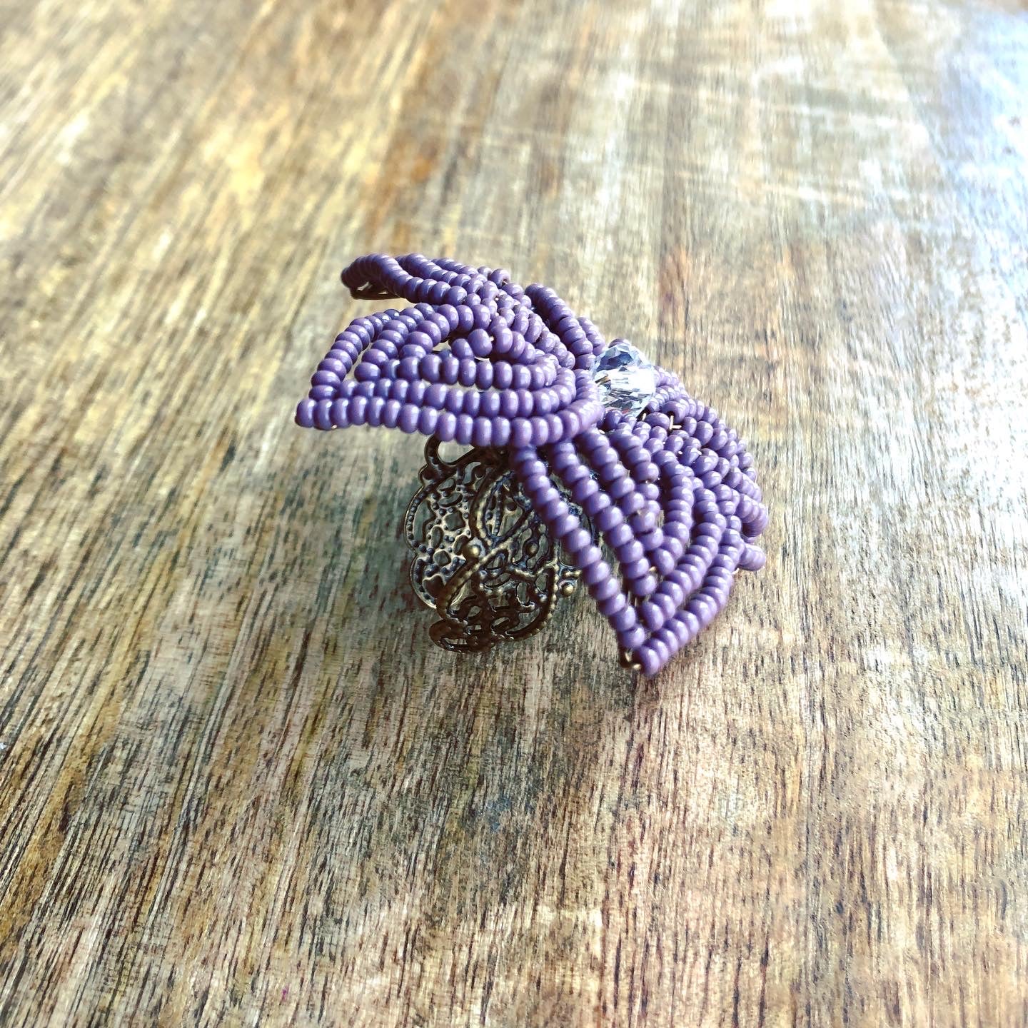 seed bead flower ring tutorial Large Beaded Flower Ring – MorninGloria's