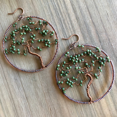 Beaded Wire Tree of Life Earrings