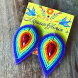 Large Rainbow Beaded Petal Earrings