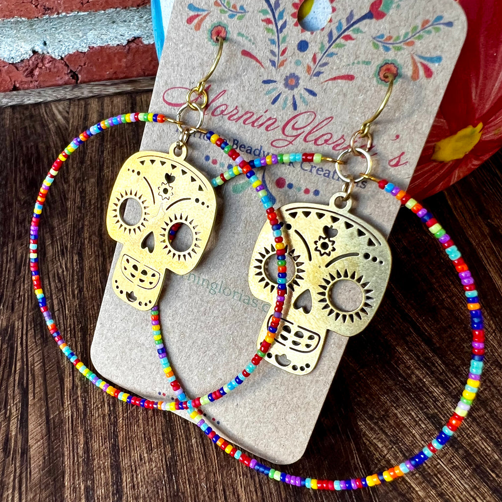 Sugar skull 2025 hoop earrings