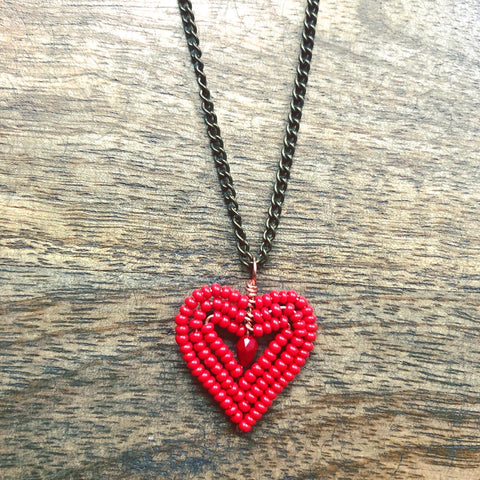 Small Beaded Heart Necklace